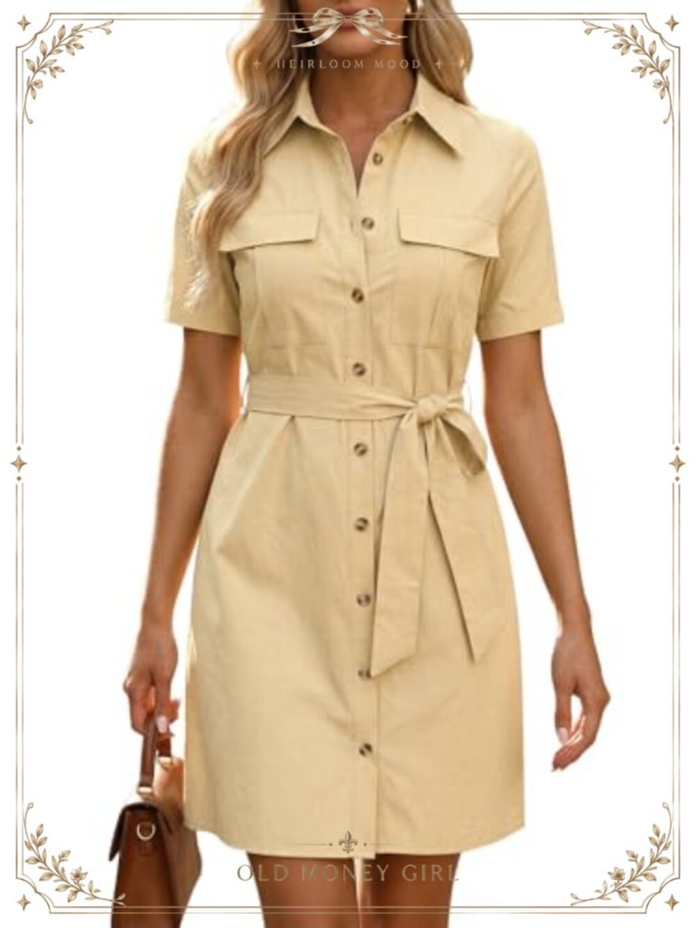 Cotton Button Down Safari Shirt Dress Belted Accordion Pockets Work Office